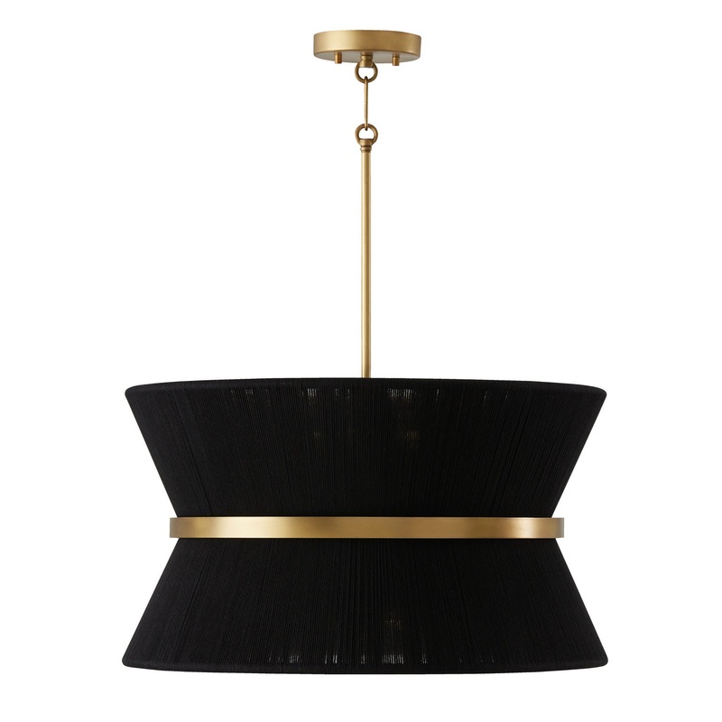 Capital Lighting 341281KP Cecilia Eight Light Pendant, Black Rope and Patinaed Brass