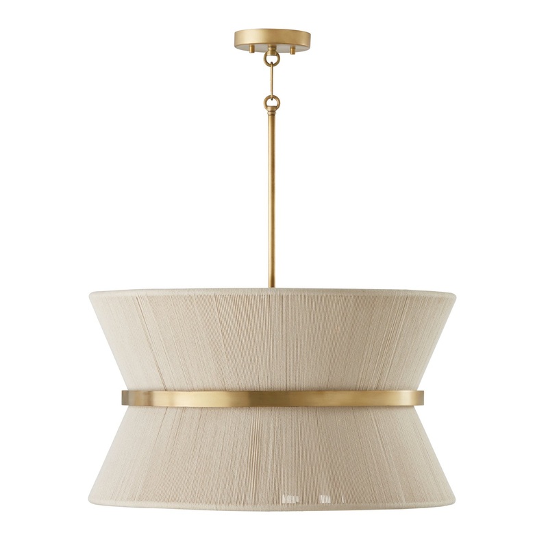 Capital Lighting 341281NP Cecilia Eight Light Pendant, Bleached Natural Rope and Patinaed Brass