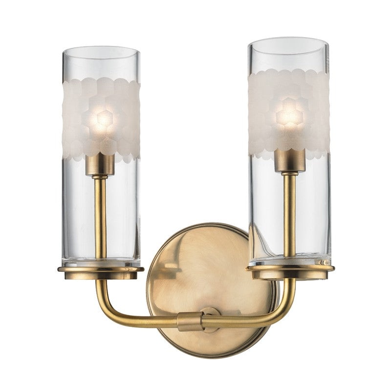 Hudson Valley 3902-AGB Wentworth Two Light Wall Sconce, Aged Brass (Discontinued)