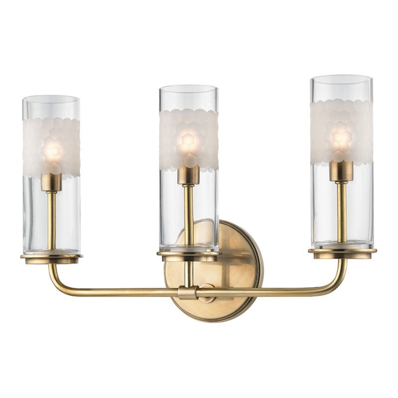 Hudson Valley 3903-AGB Wentworth Three Light Wall Sconce, Aged Brass