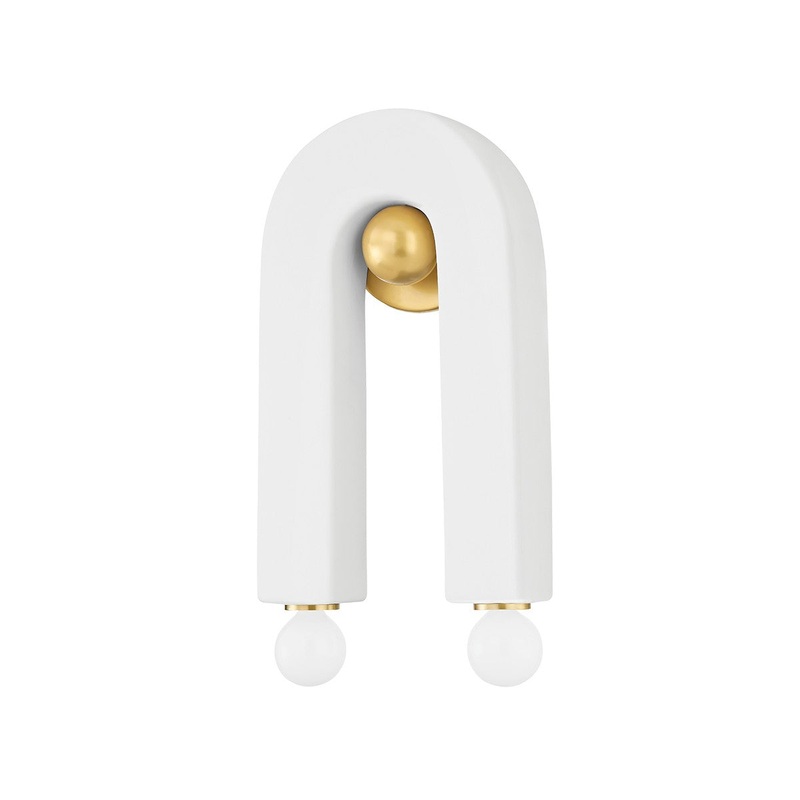 Mitzi H685102-AGB/CMW Roshani Two Light Wall Sconce, Aged Brass/Ceramic Raw Matte White