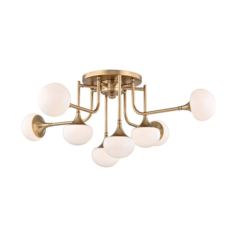 Hudson Valley 4708-AGB Fleming LED Semi Flush Mount, Aged Brass