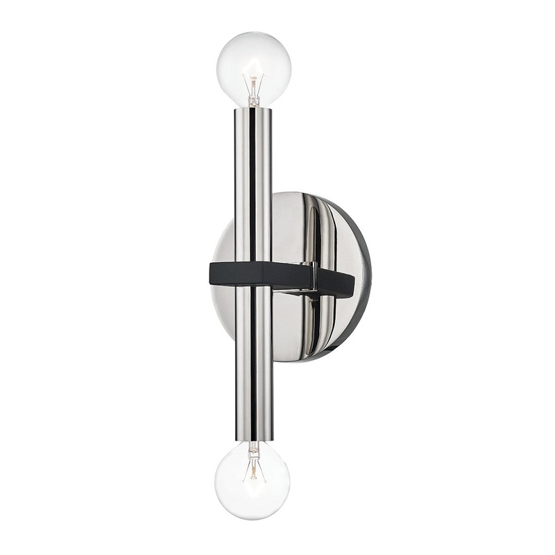 Mitzi H296102-PN/BK Colette Two Light Wall Sconce, Polished Nickel/Black