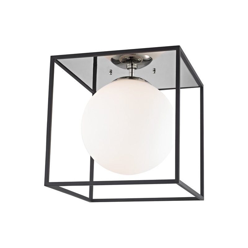 Mitzi H141501L-PN/BK Aira One Light Flush Mount, Polished Nickel/Black
