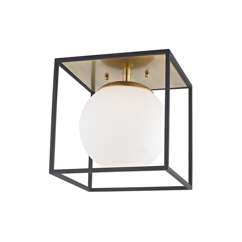 Mitzi H141501S-AGB/BK Aira One Light Flush Mount, Aged Brass/Black