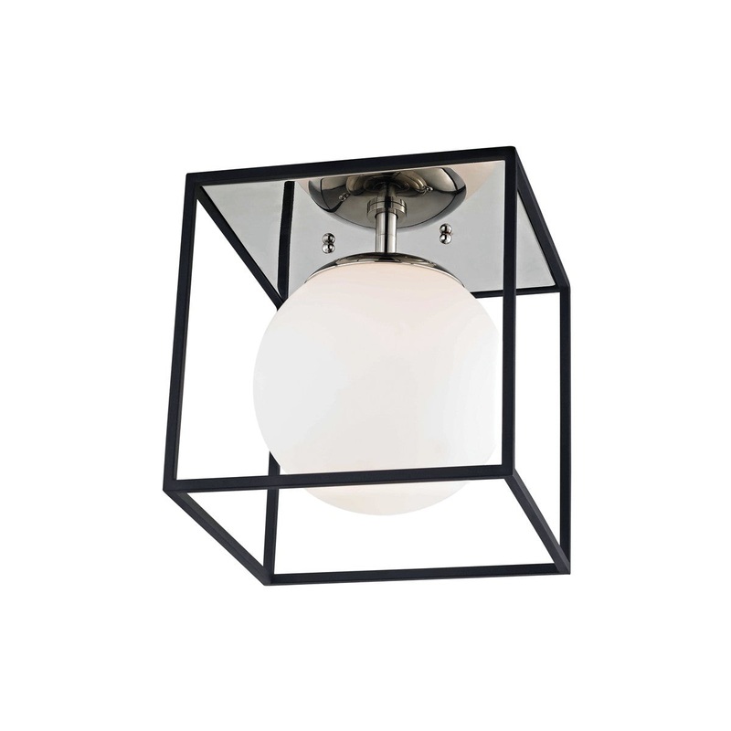 Mitzi H141501S-PN/BK Aira One Light Flush Mount, Polished Nickel/Black