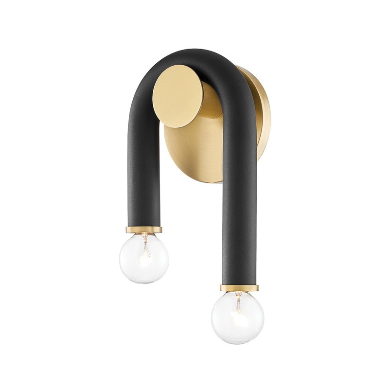 Mitzi H382102-AGB/BK Whit Two Light Wall Sconce, Aged Brass/Black