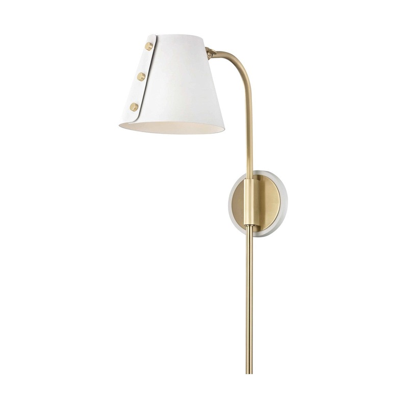 Mitzi HL174201-AGB/WH Meta LED Wall Sconce With Plug, Aged Brass/Soft Off White
