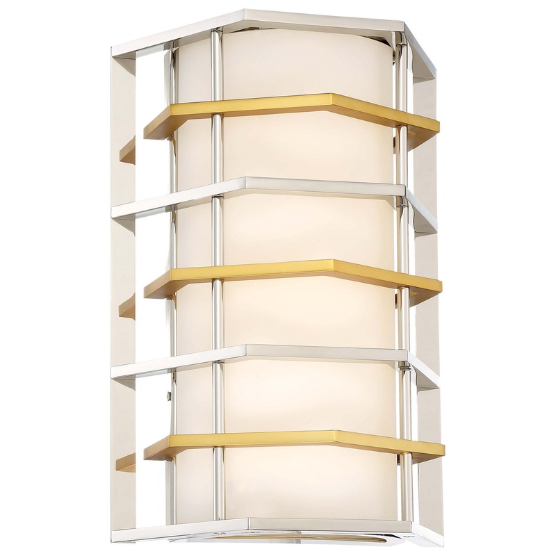 George Kovacs P1070-657-L Levels LED Wall Sconce, Polished Nickel W/Honey Gold