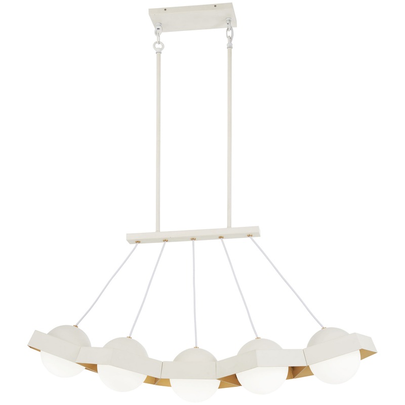 George Kovacs P1396-044G-L Five-O LED Island Pendant, Textured White W/Gold Leaf