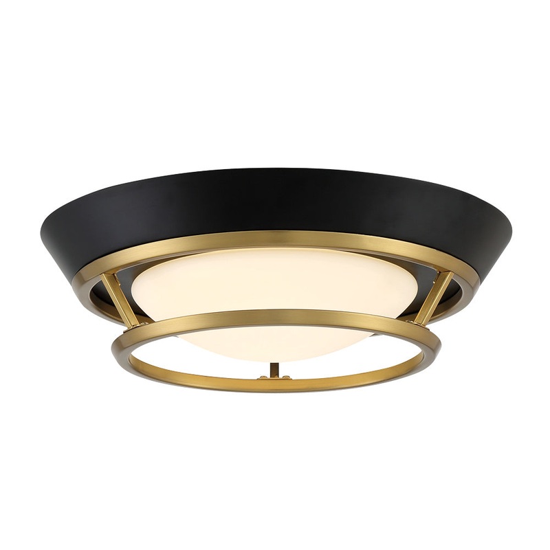 George Kovacs P5372-689-L Beam Me Up LED Flush Mount, Coal And Satin Brass