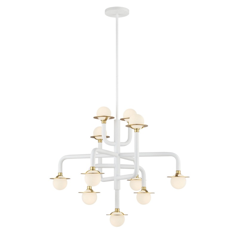George Kovacs P5511-706-L Tubular LED Chandelier, Matte White W/Honey Gold