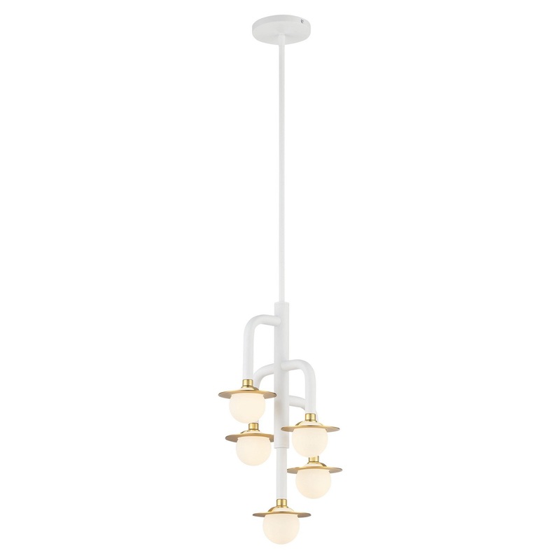 George Kovacs P5512-706-L Tubular LED Pendant, Matte White W/Honey Gold