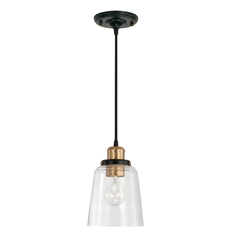 Capital Lighting 3718AB-135 Fallon One Light Pendant, Aged Brass and Black