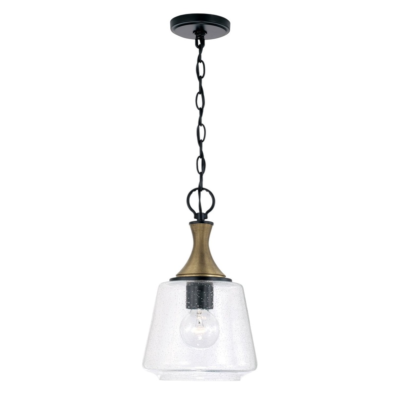 Capital Lighting 345611KB Amara One Light Pendant, Matte Black with Brass