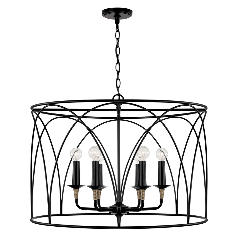 Capital Lighting 345661KB Amara Six Light Pendant, Matte Black with Brass