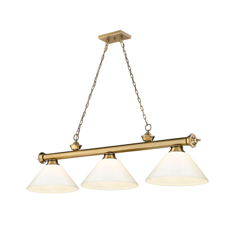 Z-Lite 2306-3RB-PWH Cordon Three Light Island Pendant, Rubbed Brass