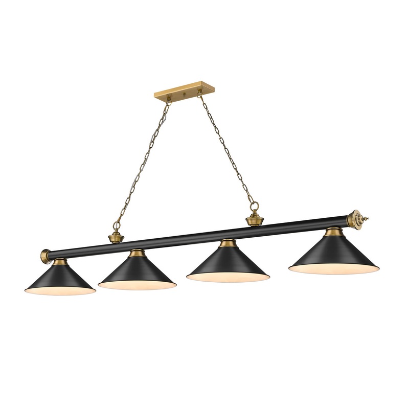 Z-Lite 2306-4MB-RB-MB15 Cordon Four Light Island Pendant, Matte Black / Rubbed Brass