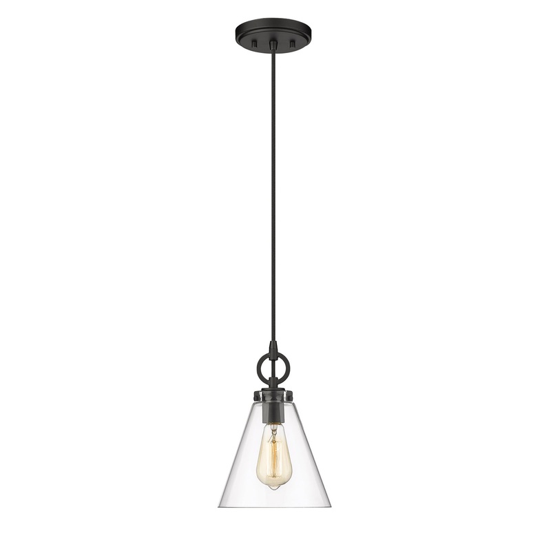 Z-Lite 3034P8-MB Harper One Light Pendant, Matte Black