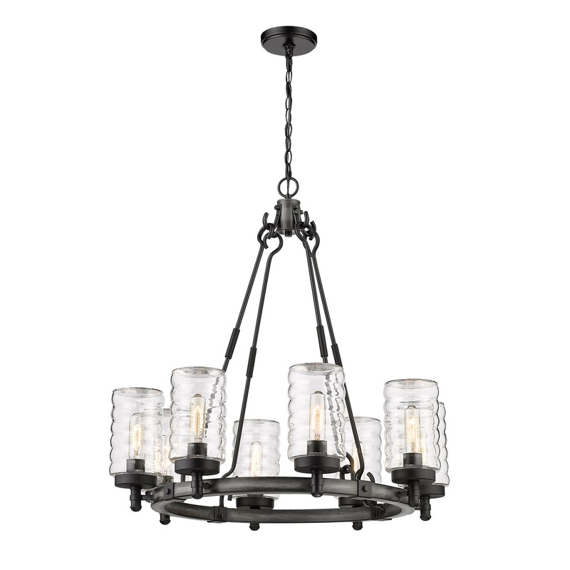 Z-Lite 588-8ABB Tahoe Eight Light Outdoor Pendant, Ashen Barnboard