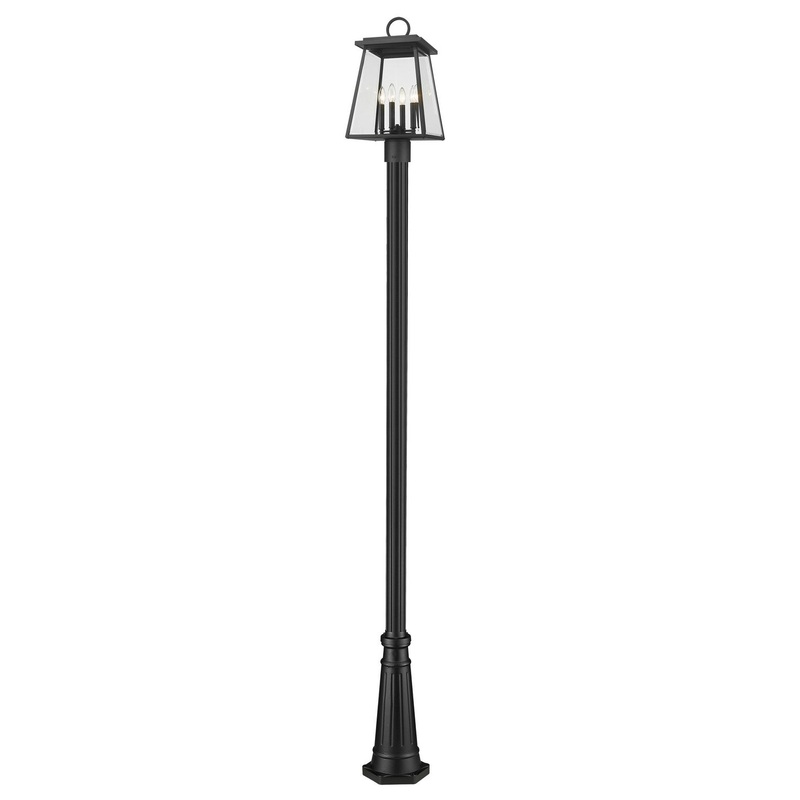 Z-Lite 521PHBR-519P-BK Broughton Four Light Outdoor Post Mount, Black