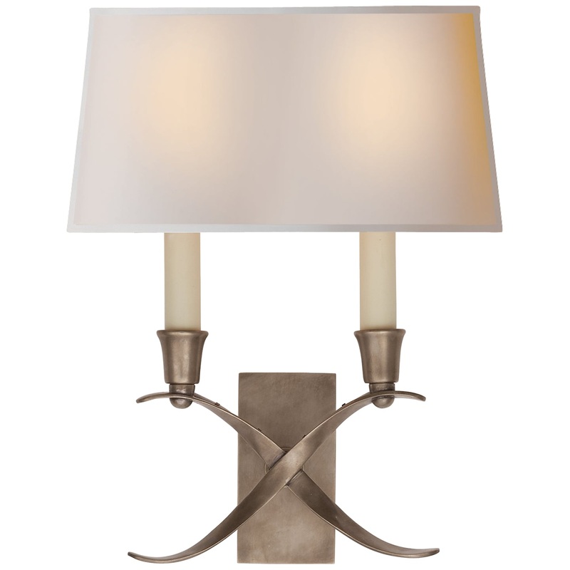 Cross Bouillotte Two Light Wall Sconce, Antique Nickel