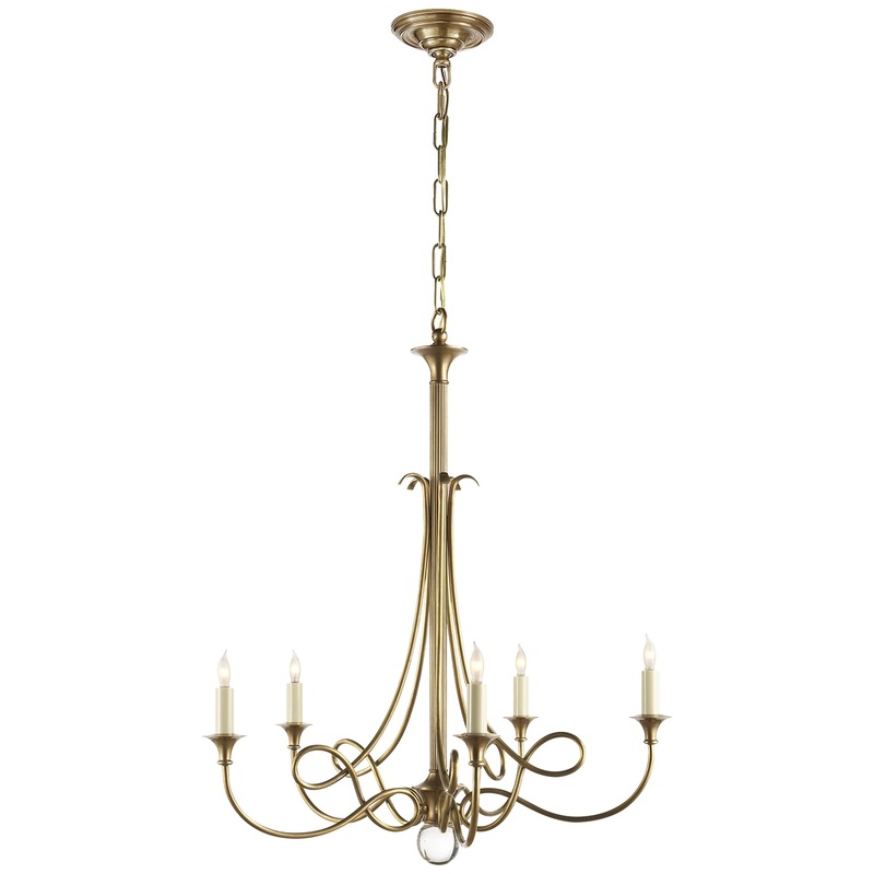 Double Twist Five Light Chandelier, Hand-Rubbed Antique Brass
