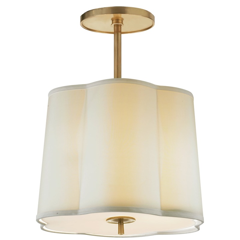 Simple Scallop Three Light Pendant, Soft Brass