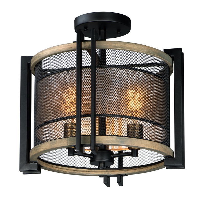 Maxim 27560BKBWAB Boundry Three Light Flush Mount, Black / Barn Wood / Antique Brass