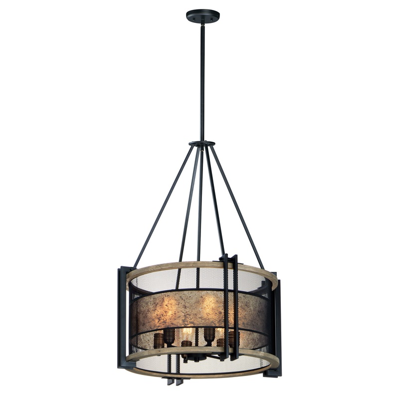 Maxim 27565BKBWAB Boundry Six Light Chandelier, Black / Barn Wood / Antique Brass