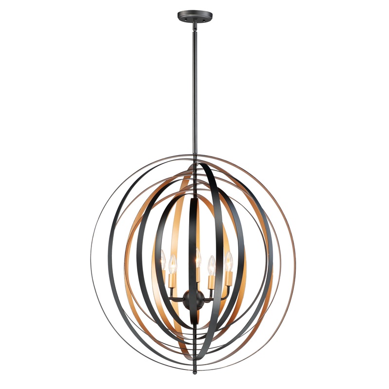 Maxim 28675BKGLD Radial Five Light Pendant, Black / Gold