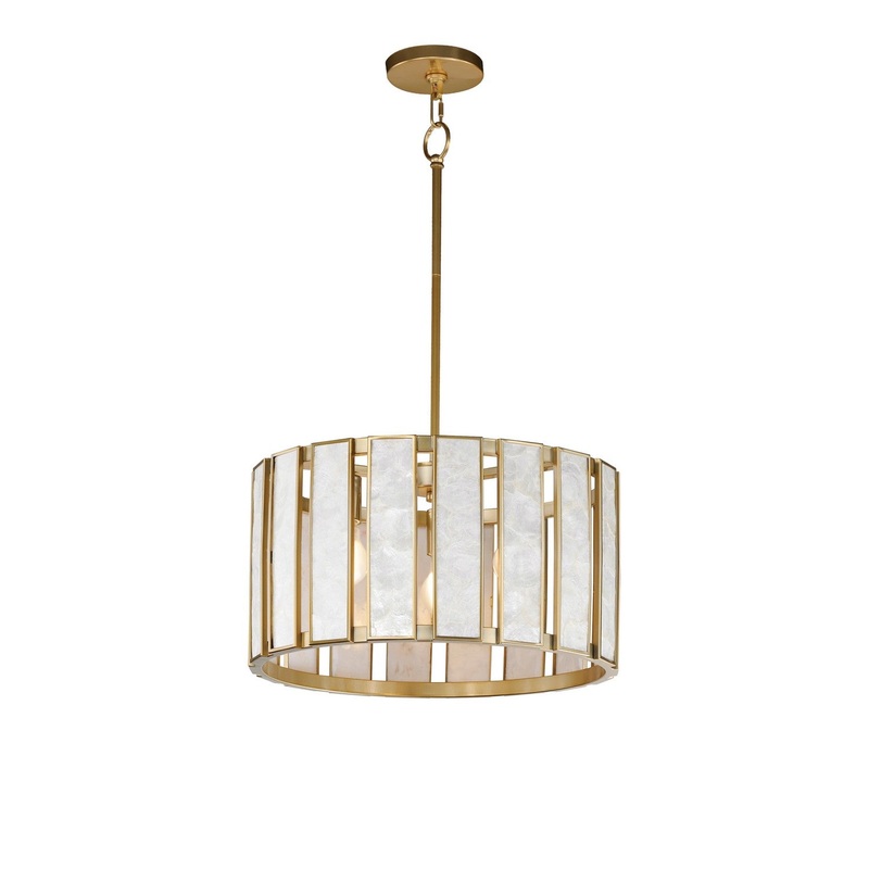 Maxim 12803CZNAB Miramar Three Light Pendant, Capiz / Natural Aged Brass
