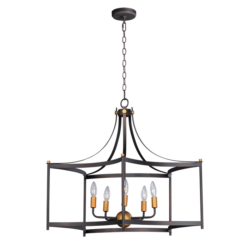 Maxim 13595OIAB Wellington Five Light Pendant, Oil Rubbed Bronze / Antique Brass