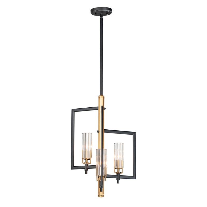 Maxim 16113CLBKAB Flambeau Three Light Chandelier, Black / Antique Brass