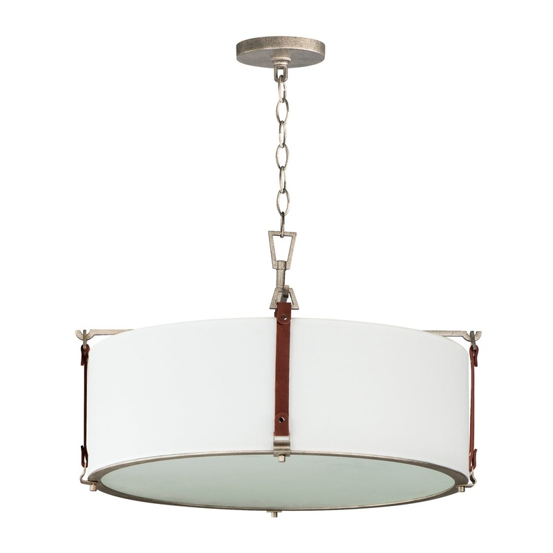 Maxim 16135FTWZBSD Sausalito Four Light Pendant, Weathered Zinc / Brown Suede