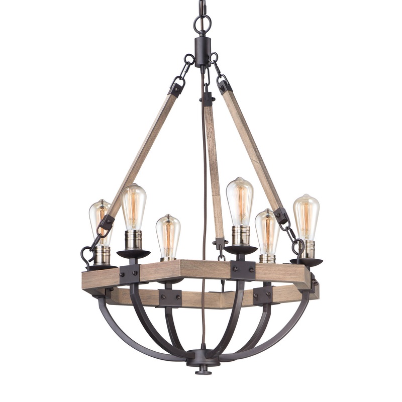 Maxim 20335WOBZ Lodge Six Light Chandelier, Weathered Oak / Bronze
