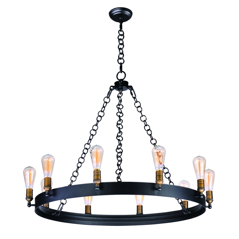 Maxim 26275BKNAB Noble Ten Light Chandelier, Black / Natural Aged Brass