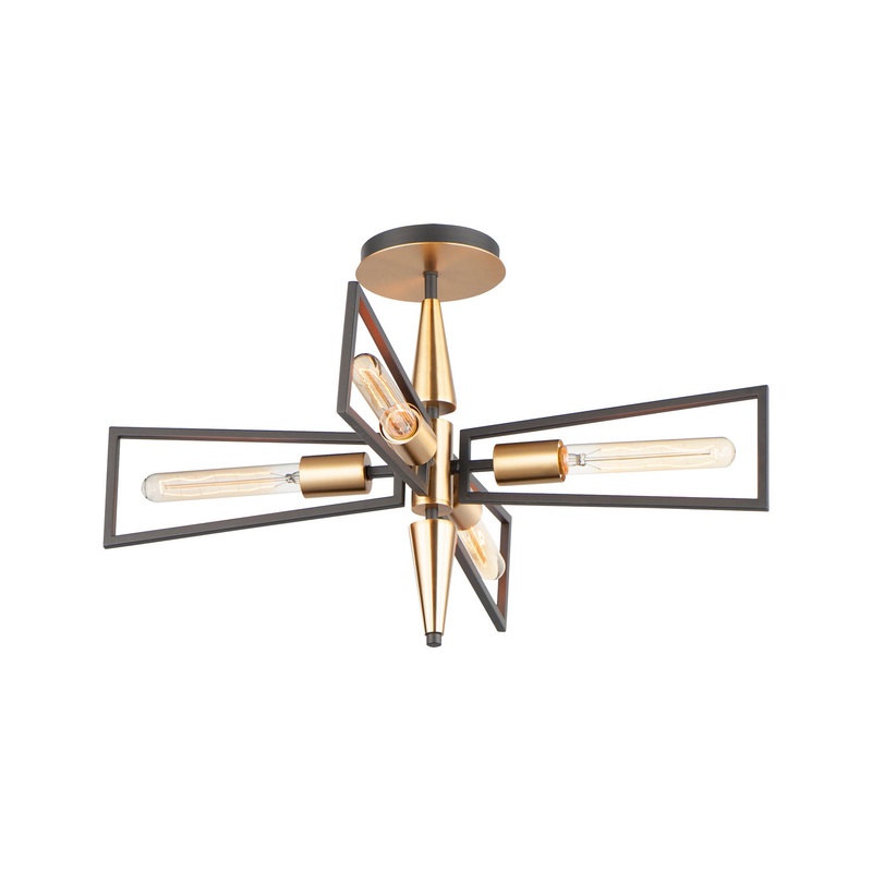 Maxim 11650BKSBR Wings Four Light Flush Mount, Black / Satin Brass