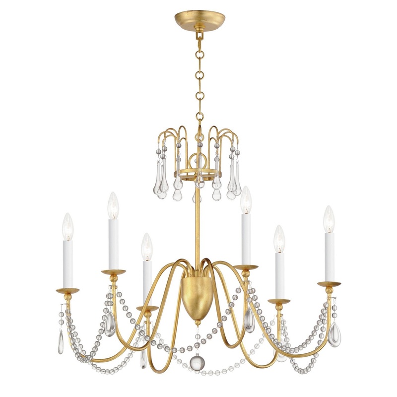 Maxim 12166GL/CRY Plumette Six Light Chandelier, Gold Leaf