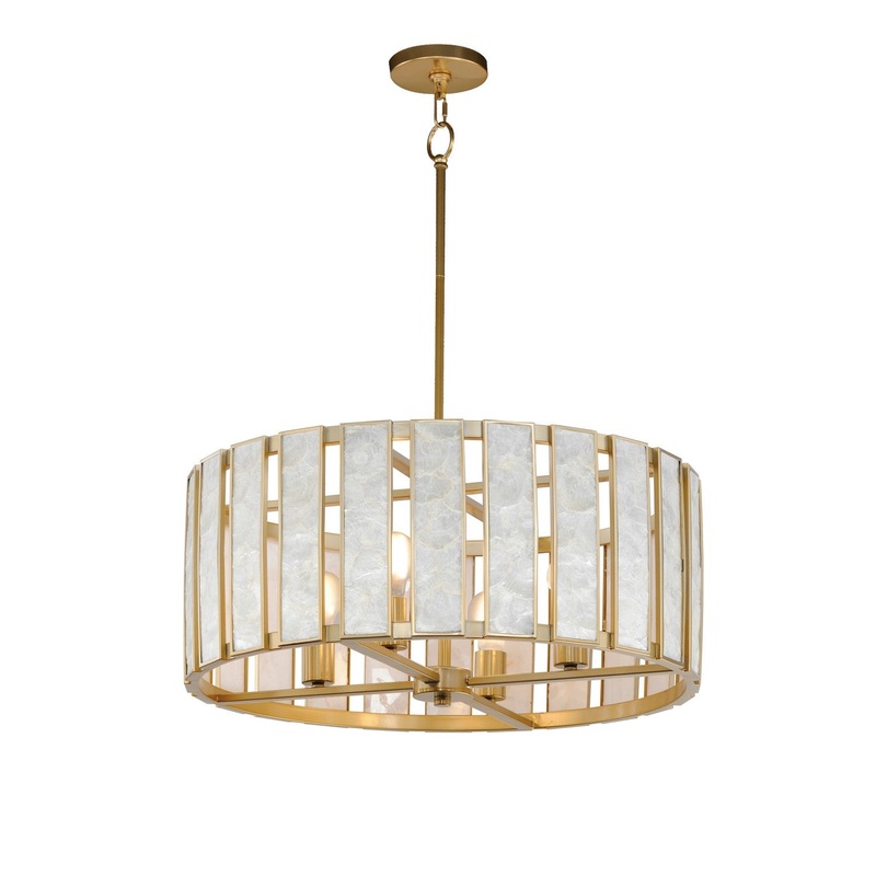 Maxim 12804CZNAB Miramar Four Light Pendant, Capiz / Natural Aged Brass