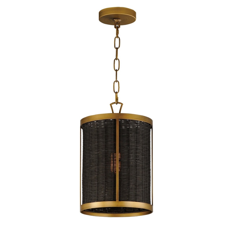 Maxim 14461BRNAB Rattan One Light Pendant, Natural Aged Brass