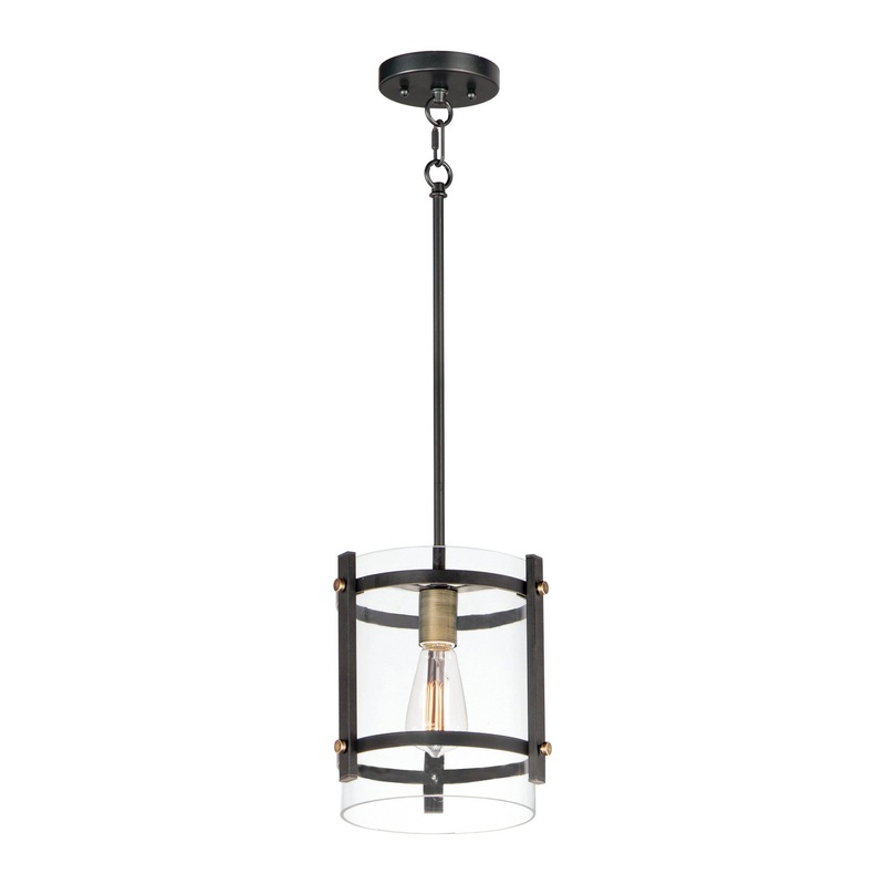 Maxim 2649BKAB Capitol One Light Pendant, Black / Antique Brass