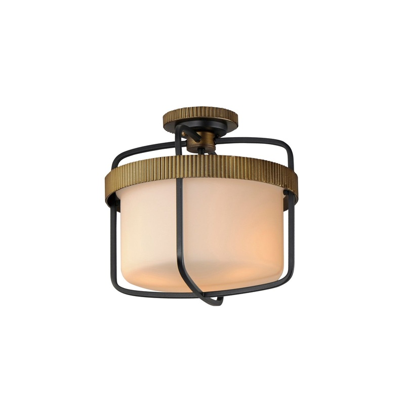 Maxim 32650SWBKAB Ruffles Three Light Semi Flush Mount, Black / Antique Brass