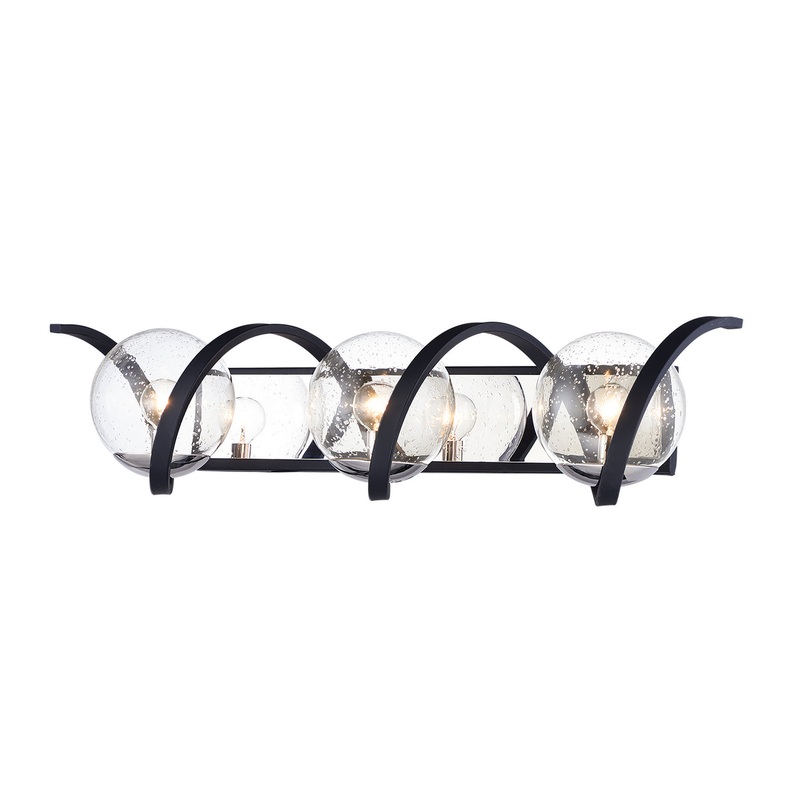 Maxim 35106CDBKPN Curlicue Three Light Bath Vanity, Black / Polished Nickel