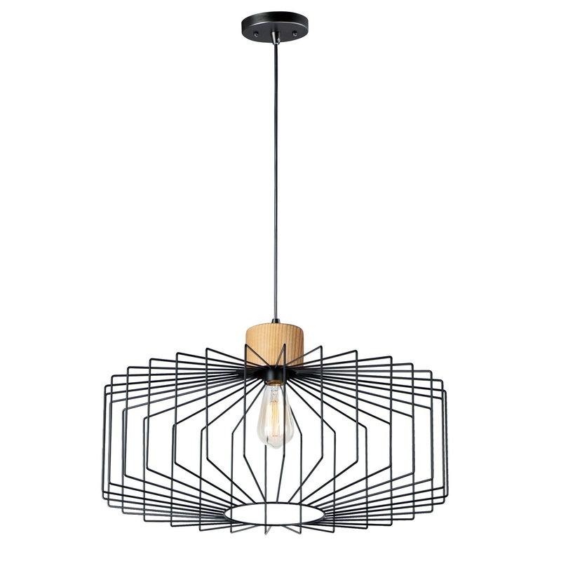 Maxim 10069BKNWD Bjorn One Light Pendant, Black / Natural Wood