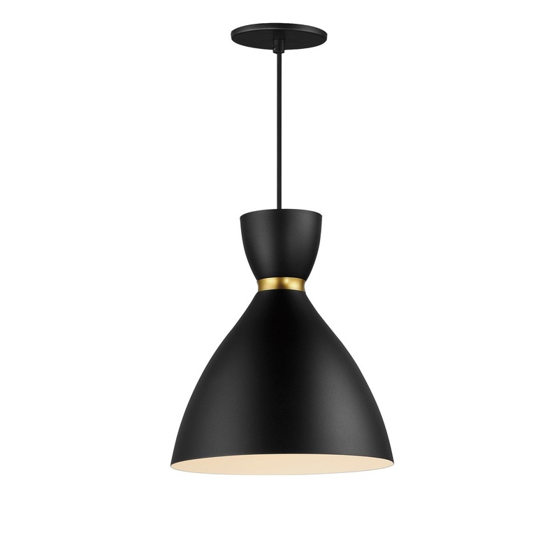 Maxim 11302BKSBR Carillon One Light Mini Pendant, Black / Satin Brass