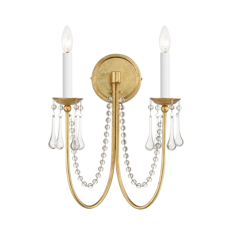 Maxim 12161GL/CRY Plumette Two Light Wall Sconce, Gold Leaf