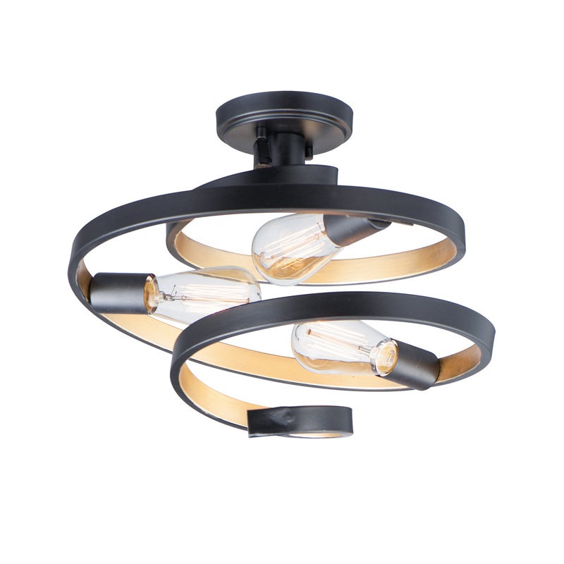 Maxim 12230BKGLD Twister Three Light Semi-Flush Mount, Black / Gold
