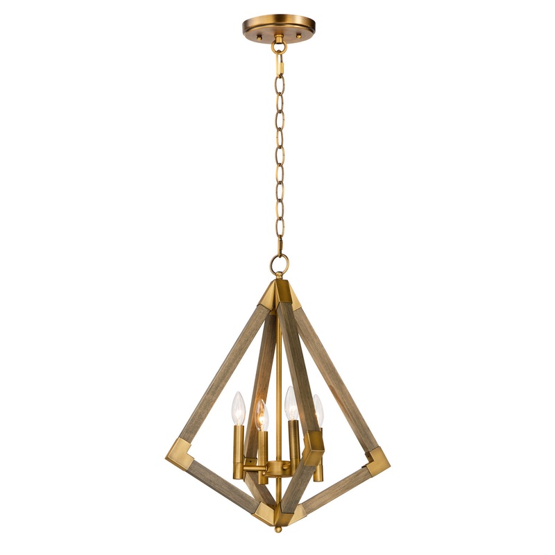 Maxim 12252WOAB Vector Four Light Pendant, Weathered Oak / Antique Brass
