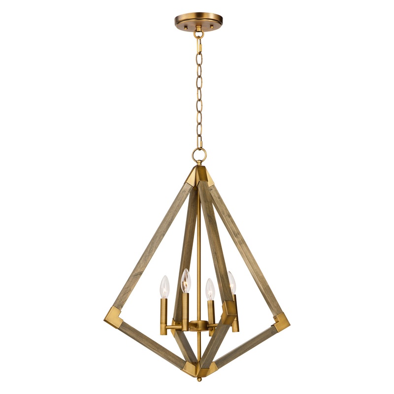 Maxim 12254WOAB Vector Four Light Pendant, Weathered Oak / Antique Brass